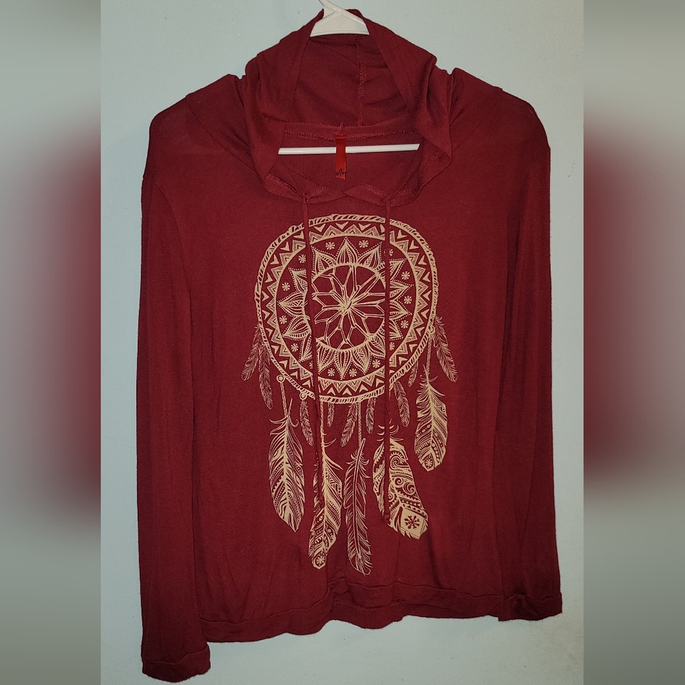 Red Native American Hoodie graphic design dream catcher feathers lightweight